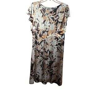Anne Klein Black and Tan Flutter Sleeve Midi Dress